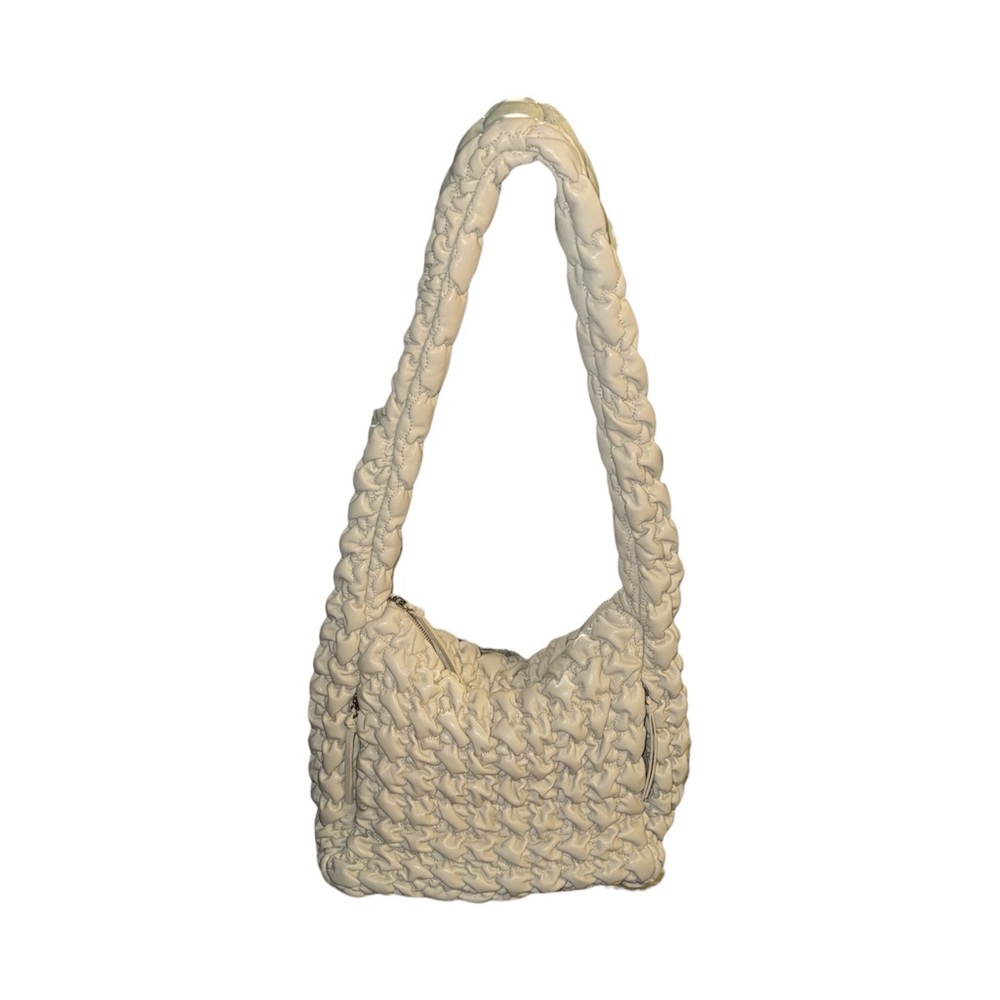 NWOT Cream Faux Leather Puffer Shoulder Bag